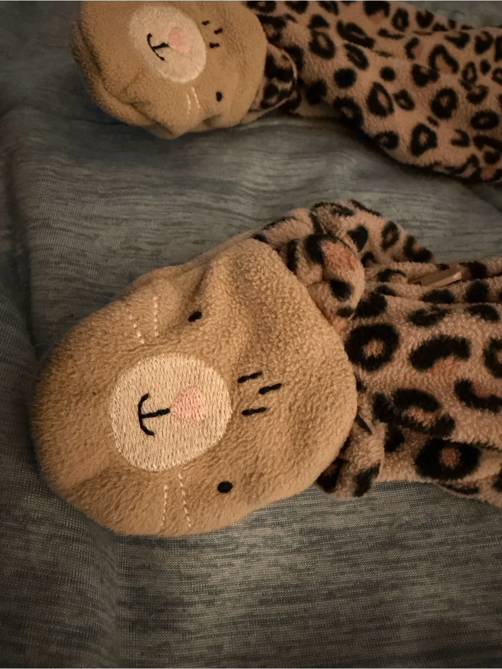 Cozy Leopard Print Footed One-Piece - Tan